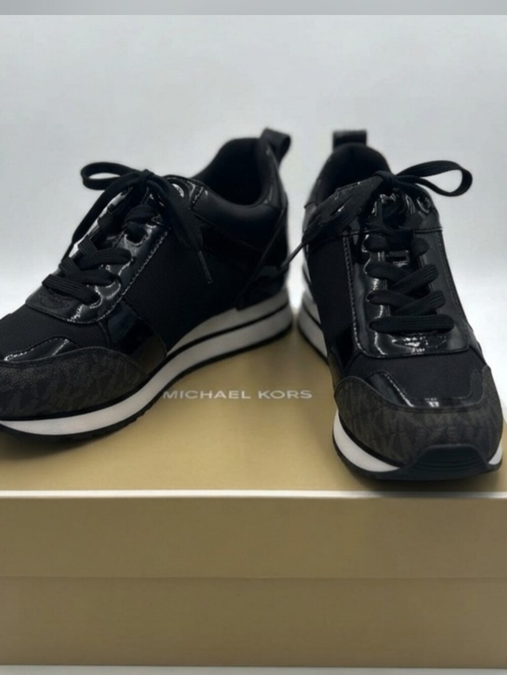 Michael Kors Black Mixed-Material Platform Lace-Up Sneakers